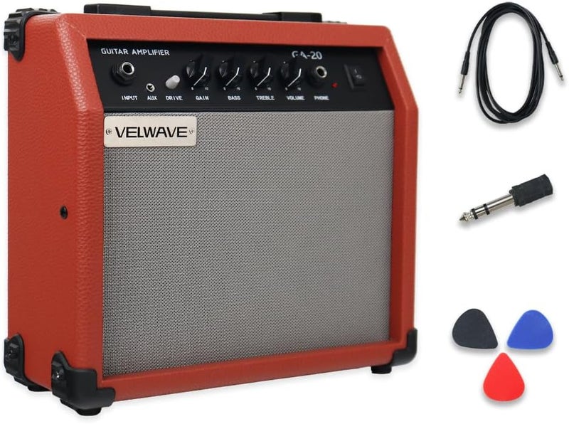 VELWAVE Electric Guitar Amplifier 20W Brown Color Portable Smart amp 6.5'' Speaker 6.5mm Input 3.5mm aux Drive gain bass Treble Volume and Headphone Jack Practice amp - Image 1